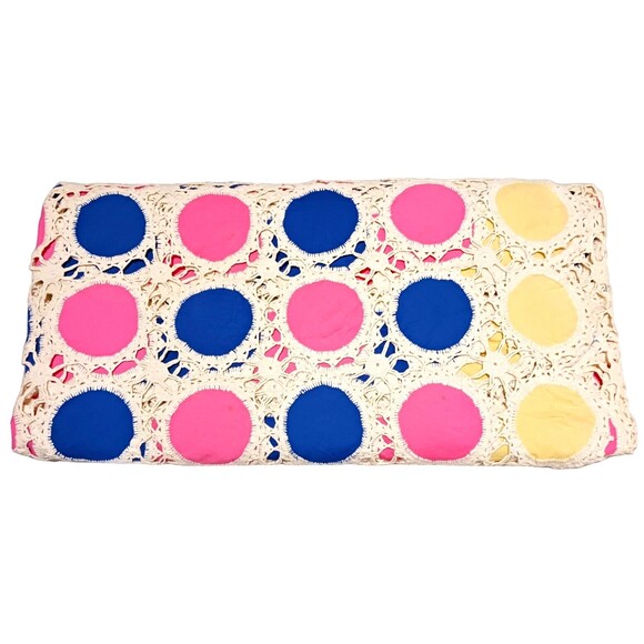 VTG Hand Crochet & Colorful Mod Circles Handmade Bedspread Coverlet BOHO 88X112 - Picture 3 of 6